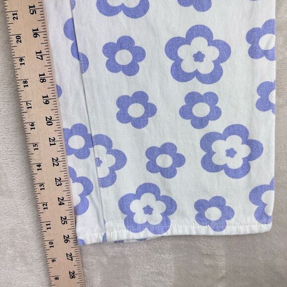 SHEIN Jeans Women’s L (10) White Purple High Rise Loose Baggy Floral Pants Retro - Picture 8 of 11